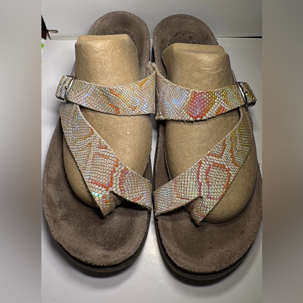 Sz 11 MEPHISTO HELEN MULTICOLORED REPTILIAN WOMENS LEATHER SANDALS